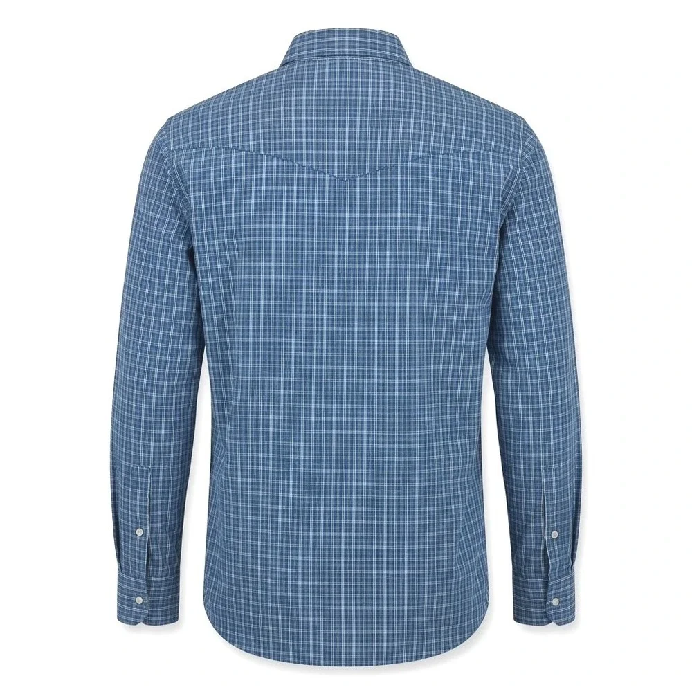 Criquet Mens Blue Plaid Western Pearl Snap Performance Shirt Large - CJ - Picture 3 of 8